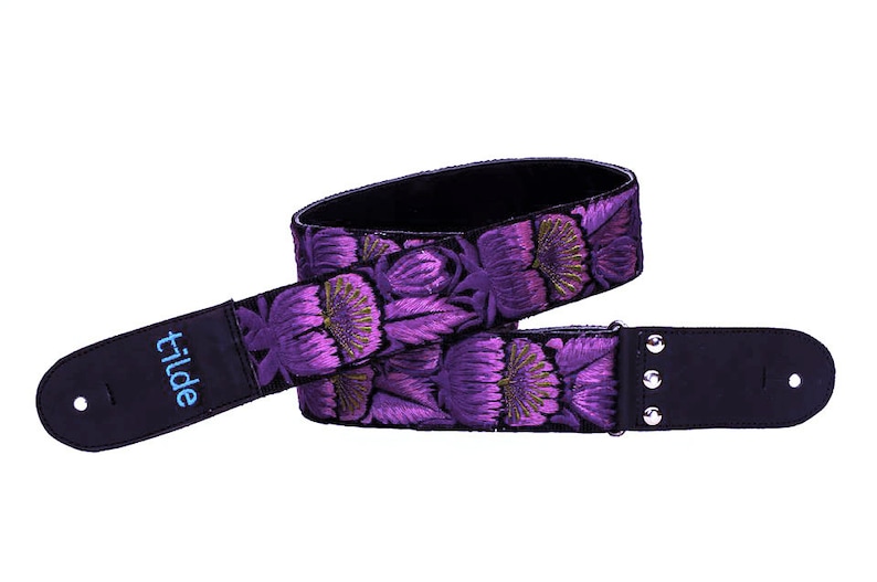 Leather guitar strap Purple guitar strap Woven guitar strap Etsy