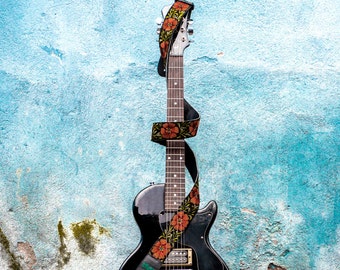 Gitarrenband, Ledergitarrenband, Gewebtes Gitarrenband, Akustik- oder E-Gitarrenband, Brauner Gitarrengurt - Doble Flor in Browns