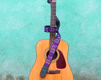 Leather guitar strap, Purple guitar strap, Woven guitar strap, Acoustic guitar, Electric guitar, Gift guitarist, Woven strap- Purple FGG2