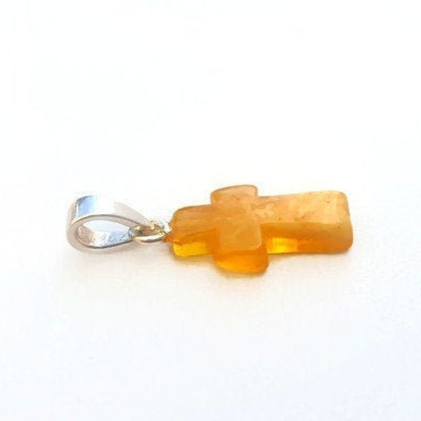 Butterscotch Cross Baltic Amber, handmade pendant with sterling silver 925