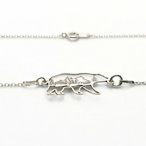 Bear Totem Mountain Forest Necklace Sterling Silver 925, Nature Inspired Jewelry, Mountains Hiking Climbing Adventure Necklace