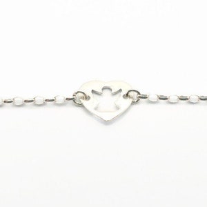 Guardian Angel Heart Charm Bracelet, Chain Link Bracelet in 925 Sterling Silver , Birthday gift for her, Silver Jewelry