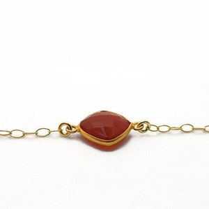 Red Carnelian and Gold Plated Link Bracelet, Faceted Carnelian, Natural Gemstone Jewelry