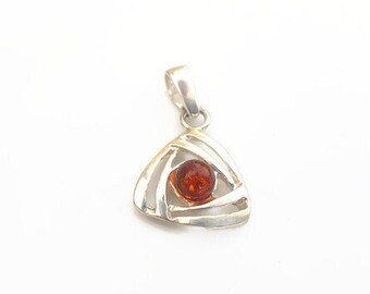 Modern Baltic Amber Pendant set in sterling silver 925, amber jewelry, cognac amber pendant