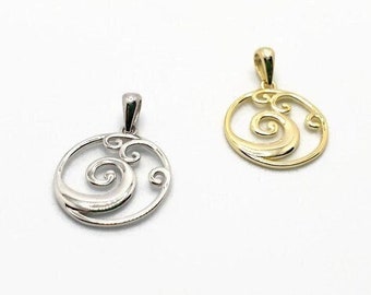 Sea Wave Pendant in Sterling Silver or Gold Plated Silver, Ocean Necklace, Surf Sea Jewelry