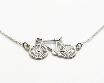 Sterling Silver 925 Necklace, Cycling Necklace, Bicycle Shape Charm Pendant, Bike Symbol