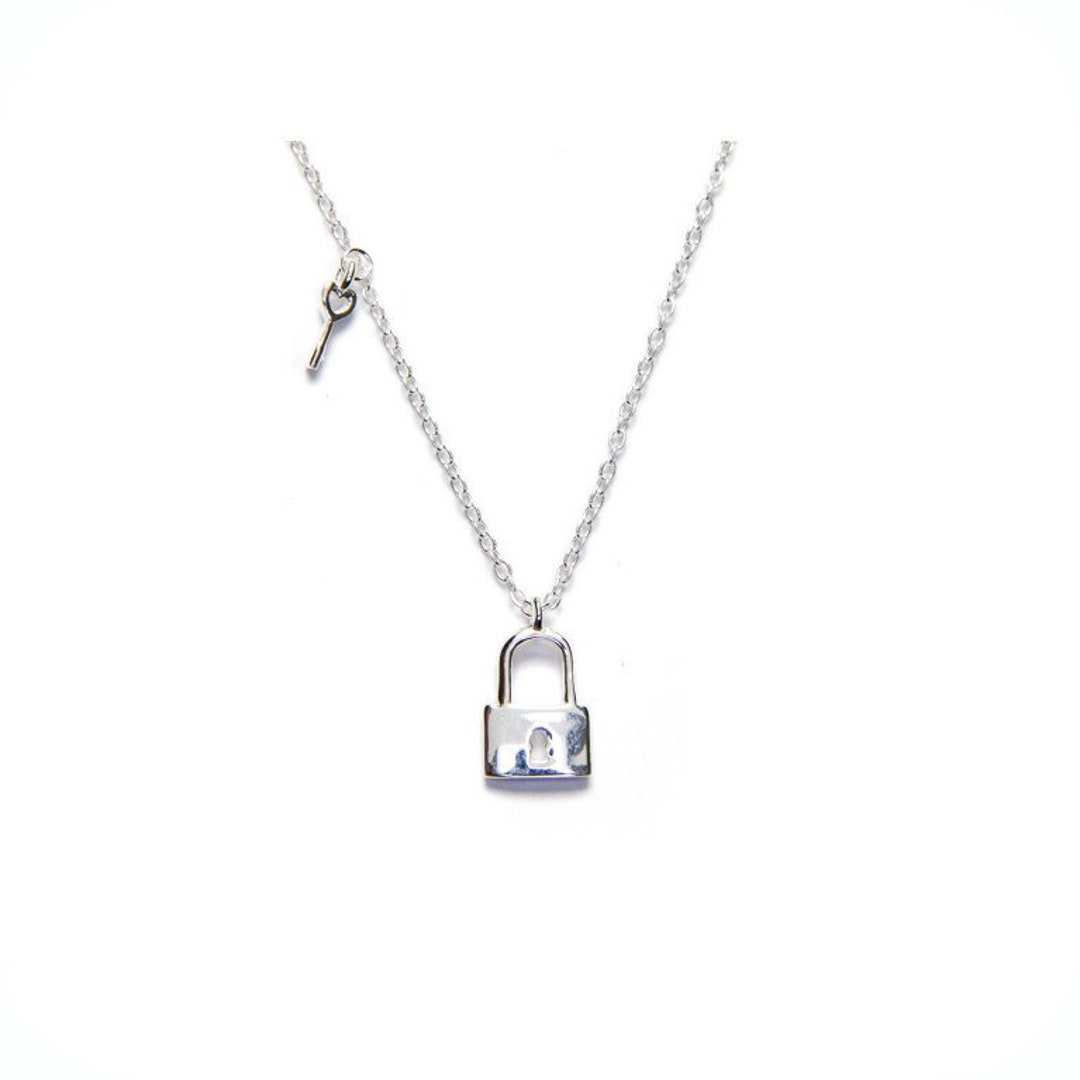 Key and Lock Pendant Necklace, Delicate 925 Sterling Silver