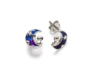 Emaille Katze Mond Sterling Silber Ohrstecker: Himmlischen Schmuck