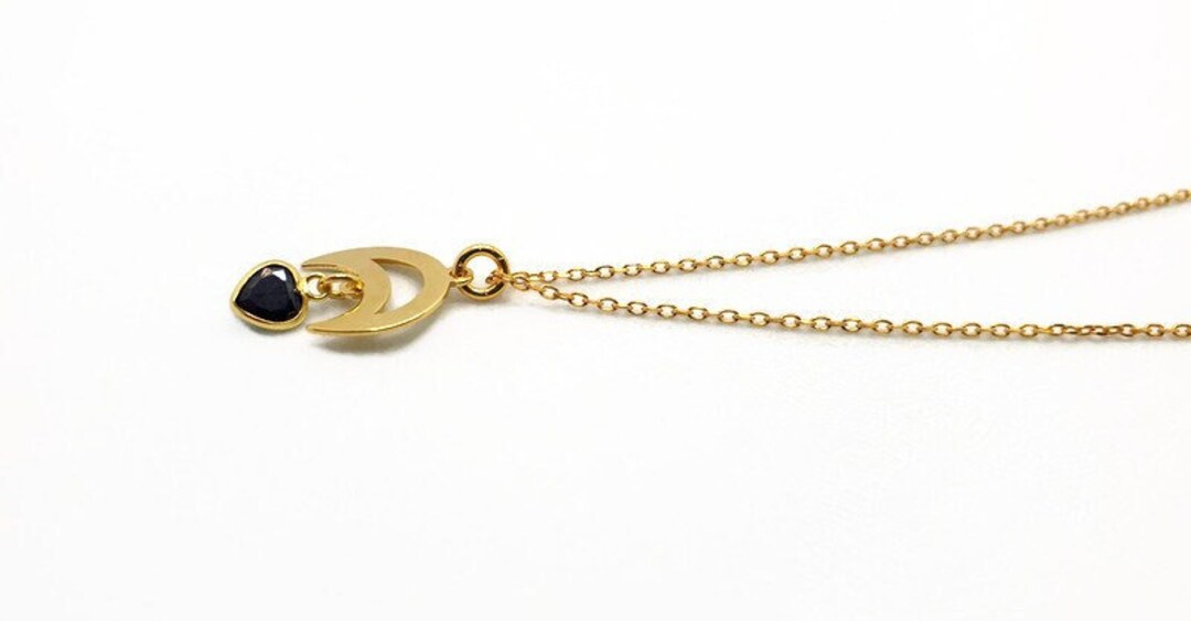 Gold Inverted Gold Inverted Moon Pendant Necklace: Black Heart Charm, Celestial ...