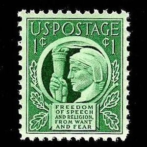 Four Freedoms Postage Stamps - Pack of (10) Vintage (Issued in 1943) Unused Original WWII USPS Postage Stamps for U.S. Mail.