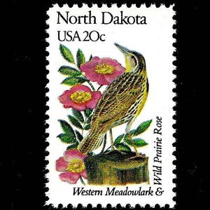 10 North Dakota Postage - State Bird and Flower - Pack of (10)  Vintage (Issued in 1982)  Unused Original USPS Postage Stamps for U.S. Mail.