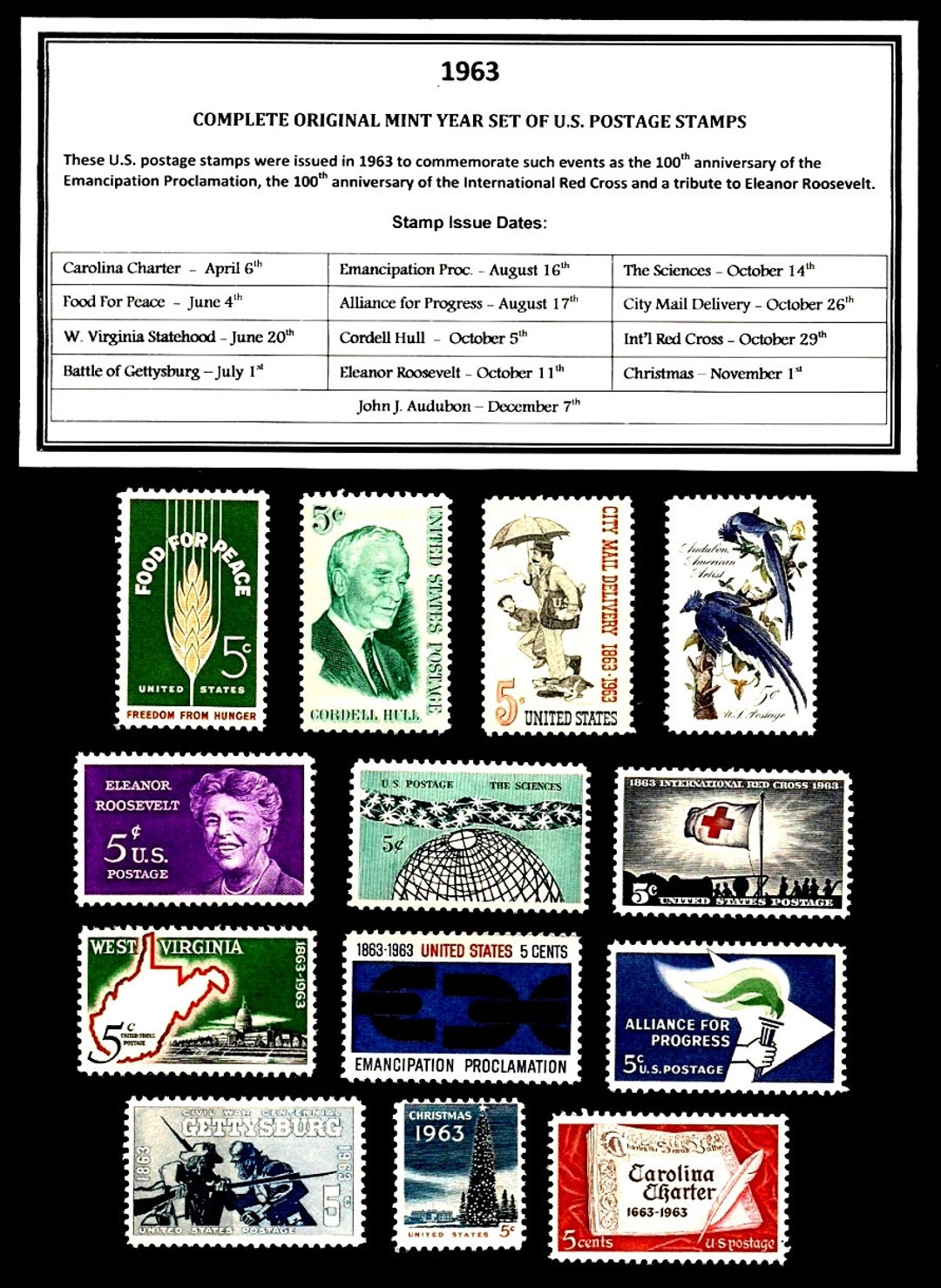 1963 Complete Commemorative Year Set of Vintage Unused Original USPS ...
