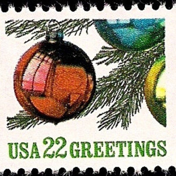 10 Christmas Tree Ornament Postage Stamps - Pack of (10) Vintage (Issued in 1987) Unused Original USPS Postage Stamps for U.S. Mail.