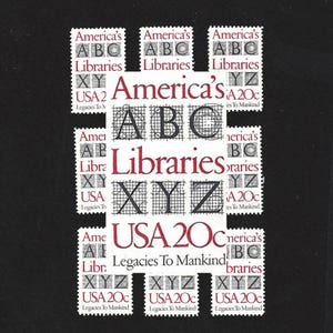 May include: Nine postage stamps featuring the text "America's ABC Libraries" and "USA 20c Legacies To Mankind". The stamps feature a stylized graphic of the letters A, B, C, X, Y, and Z.