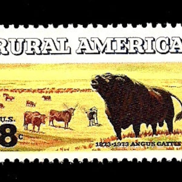 10 ANGUS CATTLE - Pack of (10) - Rural America - Vintage (Issued in 1973) Unused U.S. Postage Stamps - Post Office Fresh!