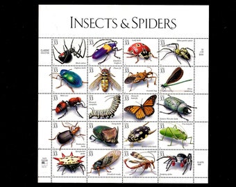 INSECTS and SPIDERS- Full Original Sheet of (20) - Unused Vintage (Issued in 1999) U.S. Postage Stamps - Post Office Fresh!