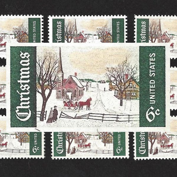 10 Christmas Postage Stamps -  Pack of (10) Vintage (Issued in 1969)  -Horse and Sleigh- Unused Original USPS Postage Stamps for U.S. Mail.