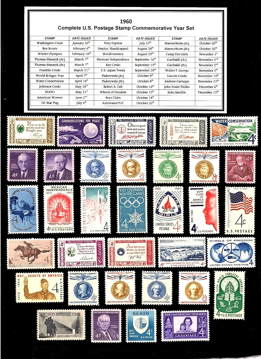 切手60 1960 Complete Original Commemorative Year Set of Vintage Unused