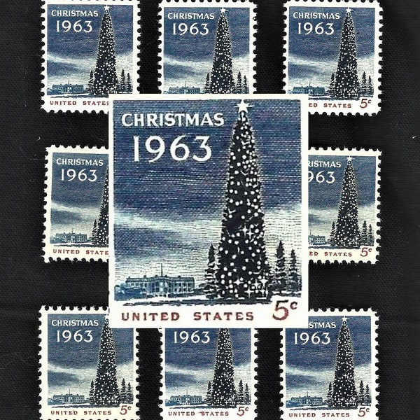 10 National Christmas Tree Postage Stamps - Pack of (10) Vintage (Issued in 1963) Unused Original USPS Postage Stamps for U.S. Mail.