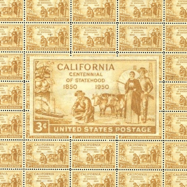 50 California Statehood - Full Original Sheet of (50) Vintage (Issued in 1950) Unused U.S. Postage Stamps - Post Office Fresh!