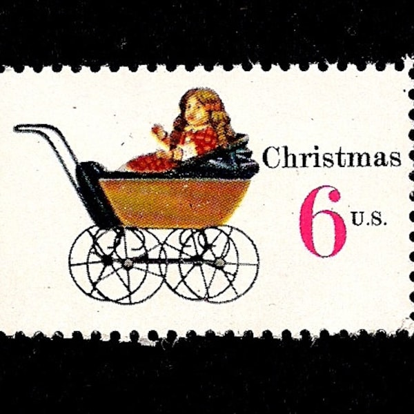 10 Christmas - Pack of (10) - Antique Toy Doll Carriage - Vintage (Issued in 1970) Unused U.S. Postage Stamps - Post Office Fresh!