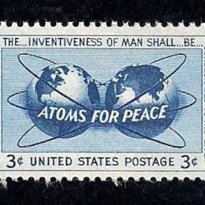 10 Atoms For Peace Postage Stamps - Pack of (10) Vintage (Issued in 1955) Unused Original USPS Postage Stamps for U.S. Mail.