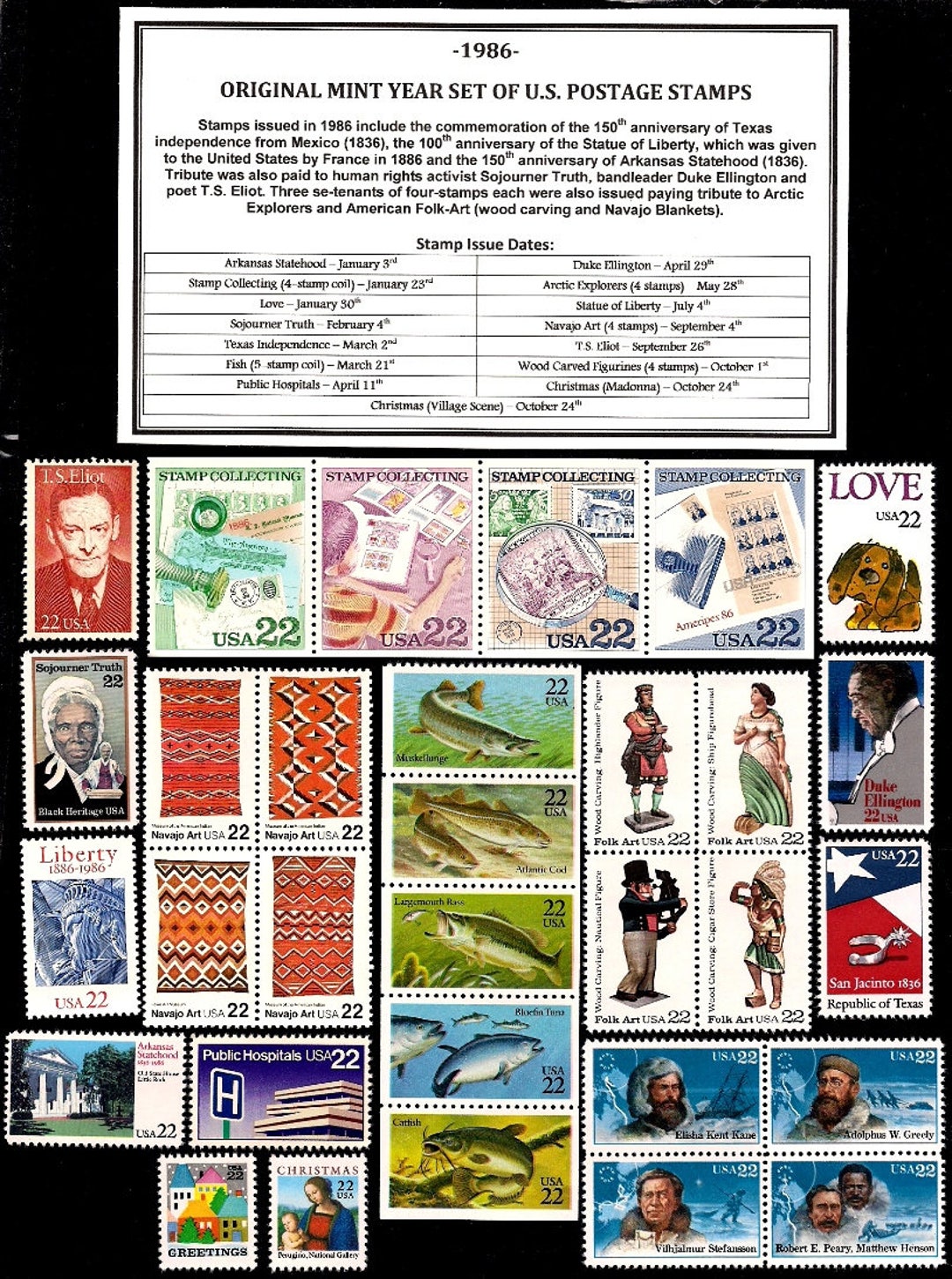 1965 STAMP YEAR SET (ALL U.S. POSTAGE STAMPS ISSUED THAT YEAR