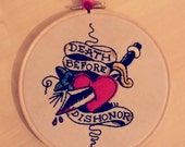 Handmade Stitched Wall Hanging of Sailor Jerry quot Death Before Dishonor quot Tattoo Flash Design Embroidery