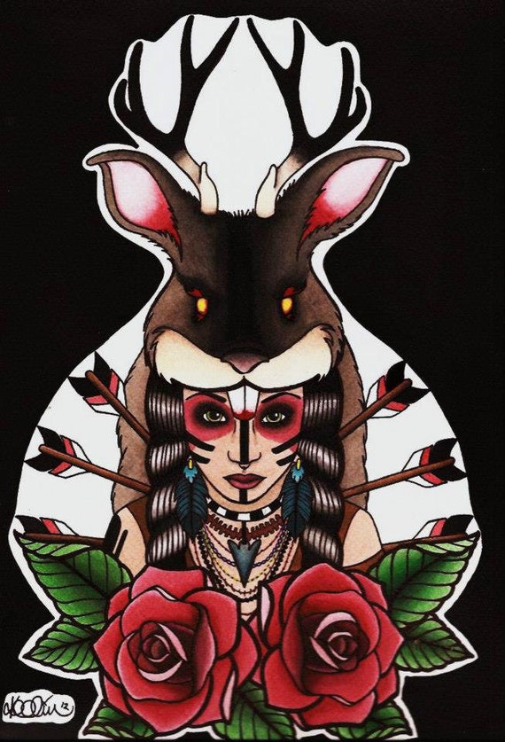Jackalope Warrior Art Print Tattoo Painting Art Print Etsy