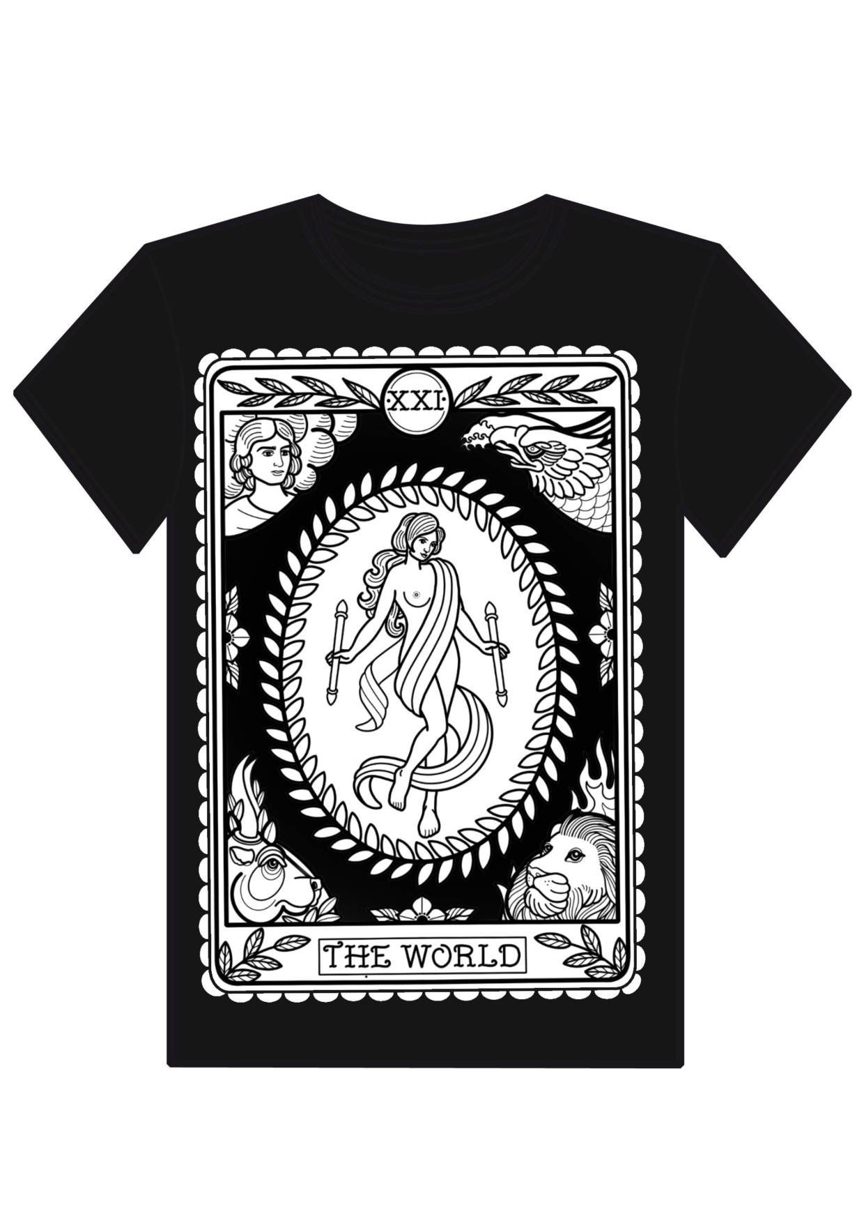 The World Tarot Card Design Tattoo Design Black T-shirt Tee - Etsy Canada
