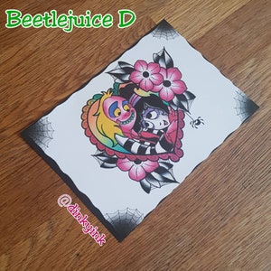 Beetlejuice and Lydia &quot;Soul Mates&quot; Heart (D) Dinky A6 Art Print by @Dinkyink