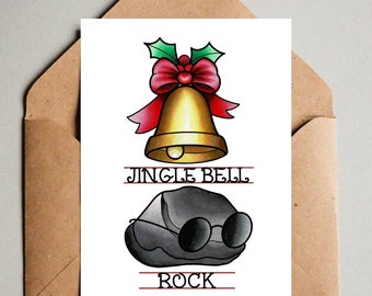 Jingle Bell Rock / Pun-tastic Christmas A6 Greeting Card by @dinkyink