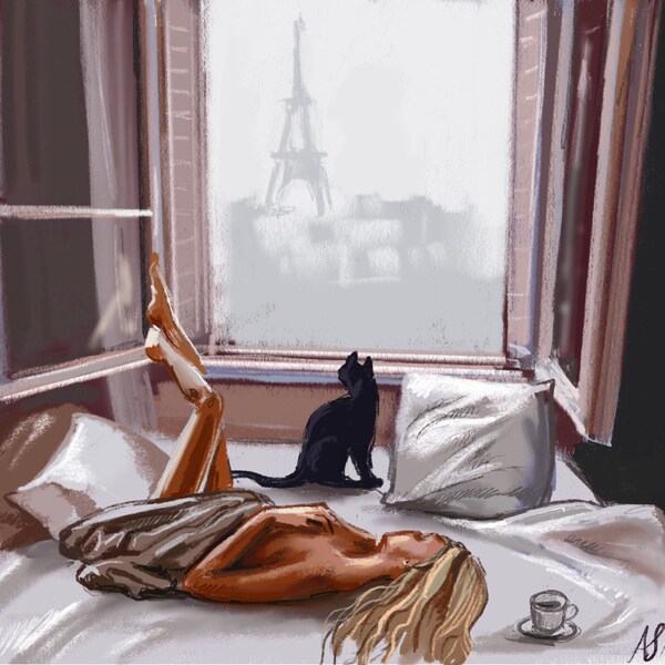 Kunstdruck " Paris coffee cat" DINA4