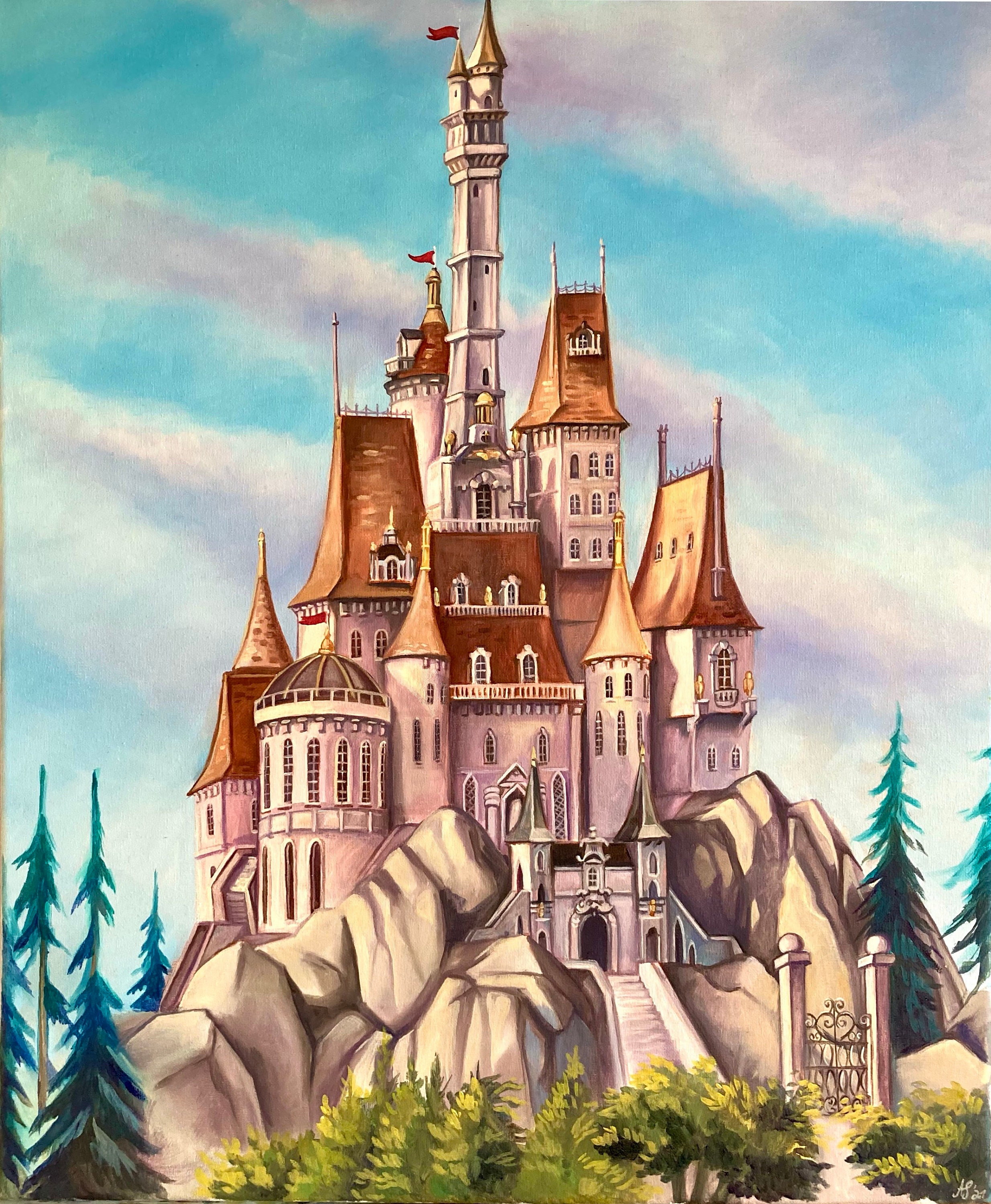 Kunstdruck Märchen Schloss Ölmalerei 297 x 21 cm | Etsy