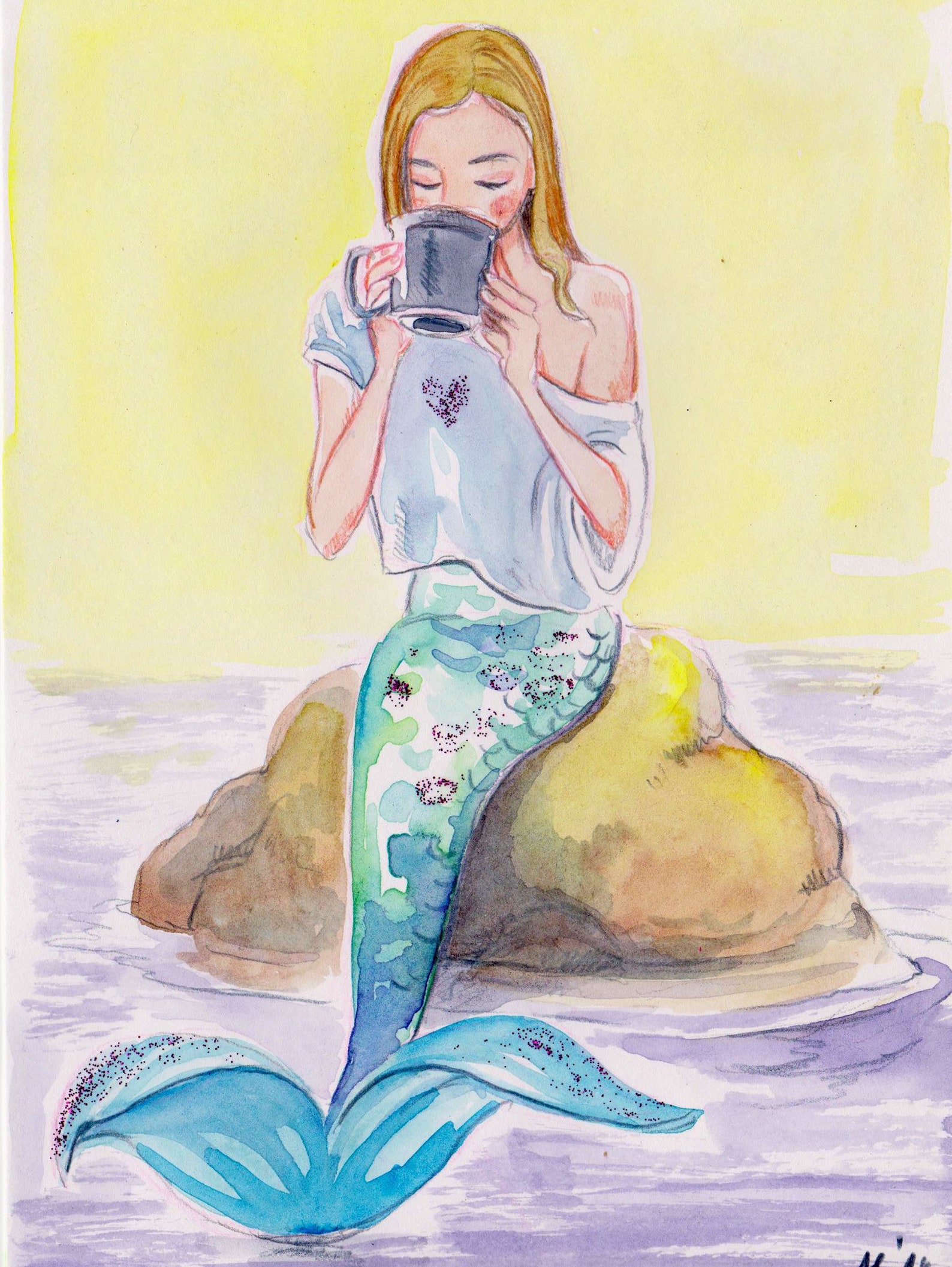 Art Print mermaid Coffee DINA4 Etsy