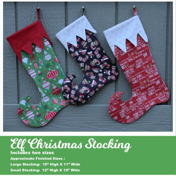 Elf Christmas Stocking Pattern Digital Download PDF Two Sizes