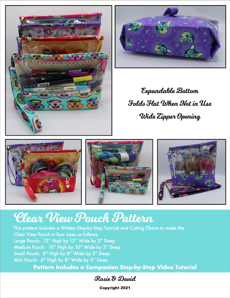 Clear View Pouch in Four Sizes PDF Digital Pattern Instant Download with Companion Video image 1