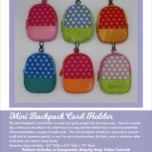 Mini Backpack Card Holder PDF Sewing Pattern Instant Download with Step-by-Step Video Tutorial Fat Quarter Friendly Rosie & David Patterns image 5