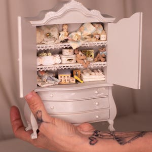 Miniature Gray Closet 1:12 | Dollhouse Wardrobe Cabinet | OOAK Handmade Furniture