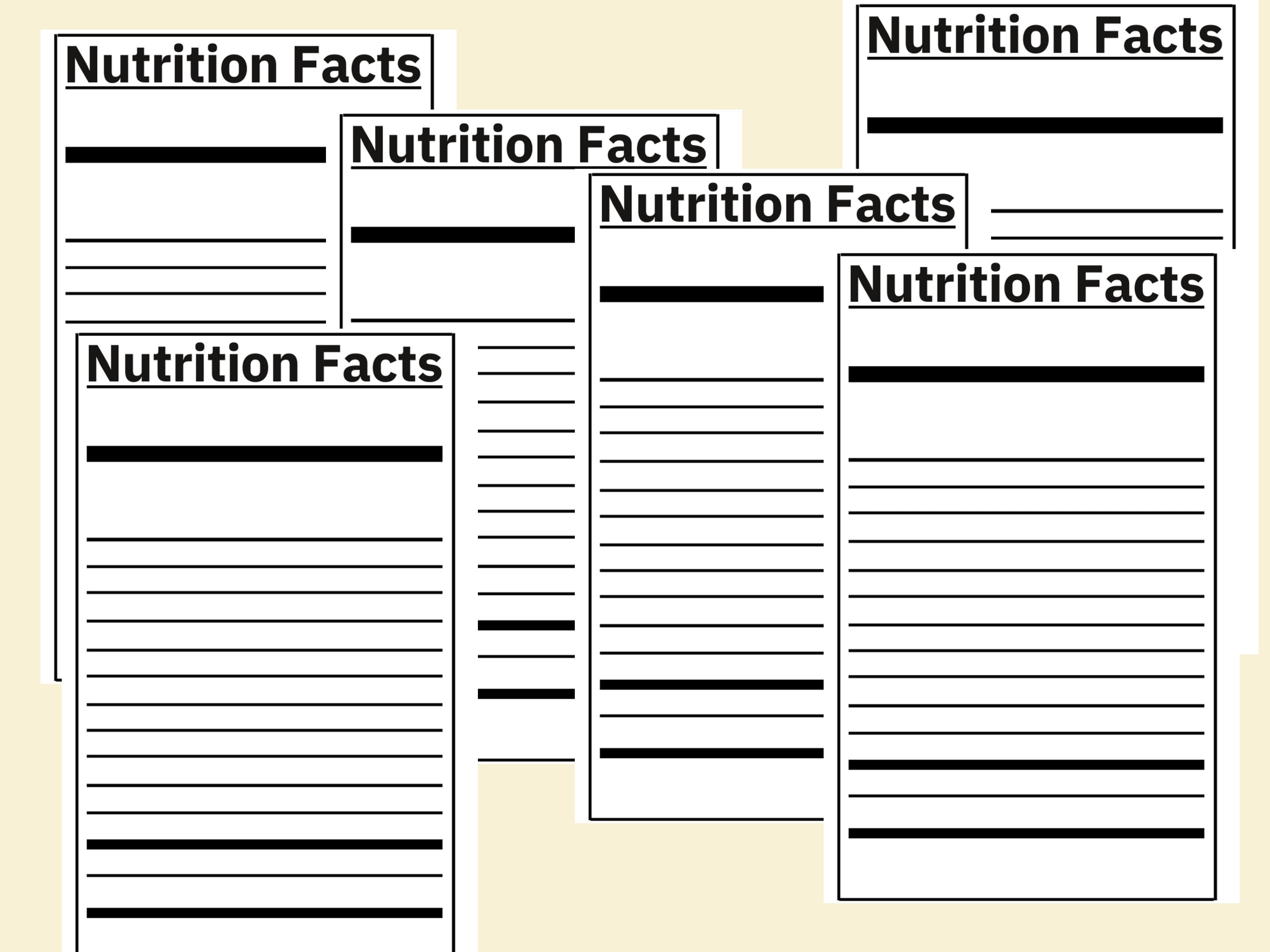 Nutrition Facts BLANK Template Standard Format for Designers, Arts, T ...