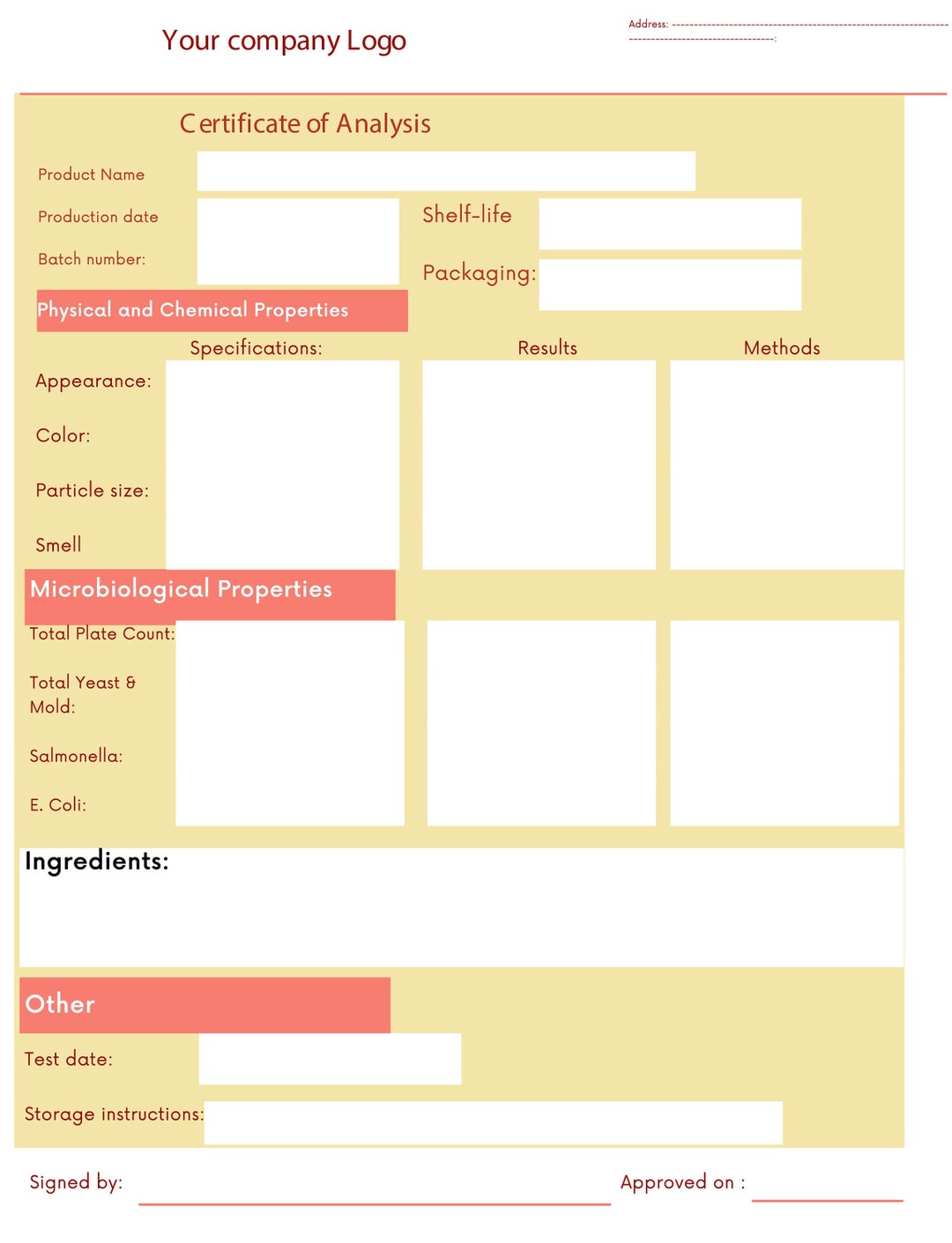 Buy Certificate of Analysis COA Fillable PDF Template Online in India Buy Certificate of Analysis COA Fillable PDF Template Online in India