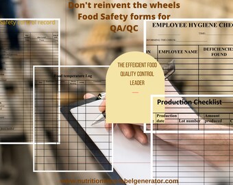 食品安全プログラムのバンドル 食品温度ログ、毎日の食品安全記録、従業員衛生、生産チェックリスト - PDF 形式の 4 つの個別のフォーム