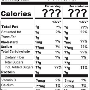 Nutrition Facts Standaard formaat sjabloon FDA Nutrition Facts label voor voedselverpakkingen. U hebt Adobe Illustrator nodig om te downloaden.