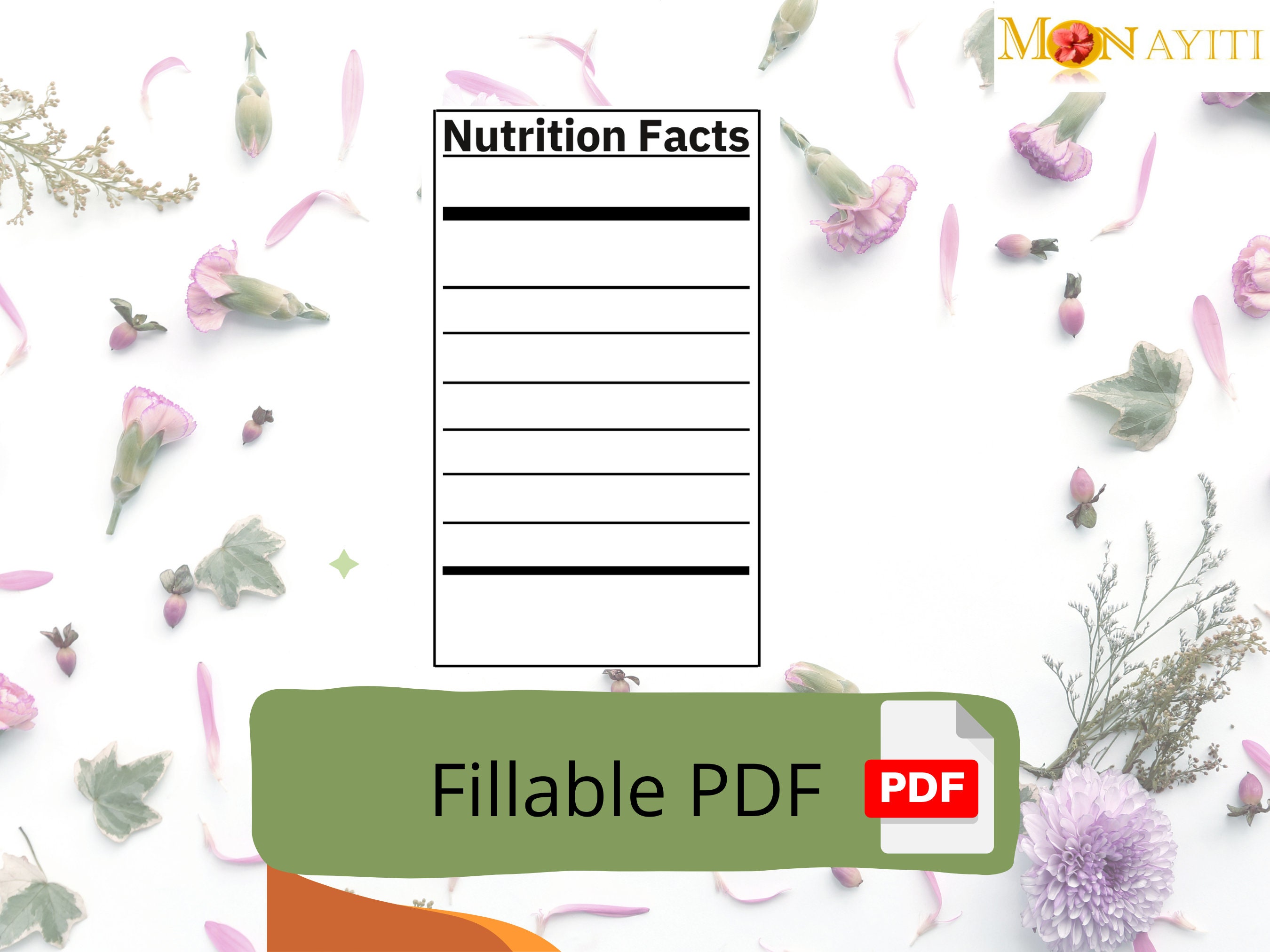 Nutrition Facts BLANK Template Fillable PDF Standard Format for