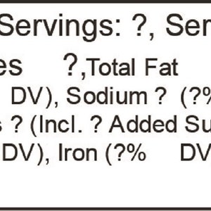 May include: Nutrition Facts label with information about calories, total fat, saturated fat, trans fat, cholesterol, sodium, total carbohydrates, dietary fiber, total sugars, added sugars, protein, vitamin D, calcium, iron, and potassium.