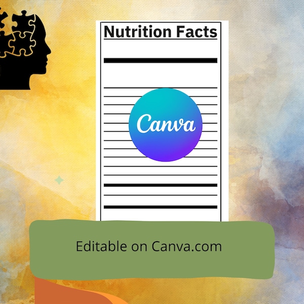 Nutrition Facts BLANK template Standard format for designers, arts, T-shirts Editable on CANVA