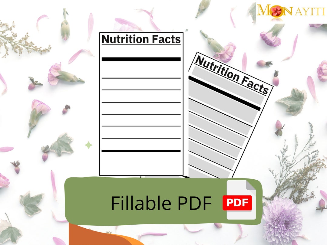 Nutrition Facts BLANK Template Fillable PDF Standard Format for