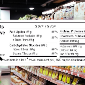 Nutrition Facts Bi-lingual Horizontal template for Canadian label.  STOP.  You need Adobe Illustrator to modify.