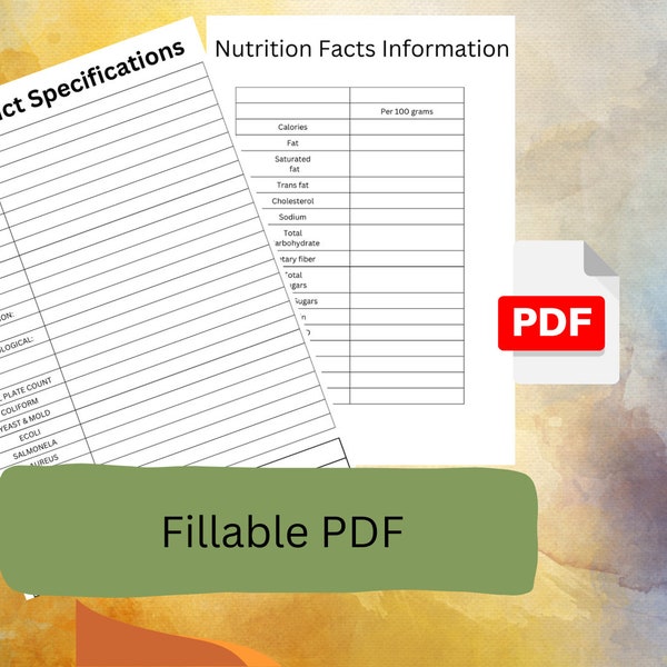 Food Safety program: Product Specifications Fillable Template