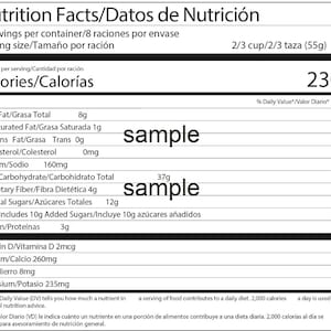 Nutrition Facts bi-lingual English Spanish template FDA Standard format for food packaging. You need Adobe Illustrator to edit.